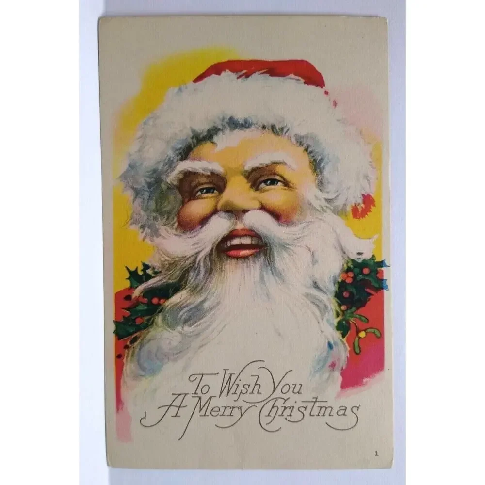 Santa Claus Christmas Postcard Jolly Face Large Image Karley Vintage Unused